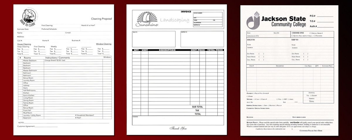 Carbonless Invoice Forms, NCR Invoices, and Carbonless Invoice Options.